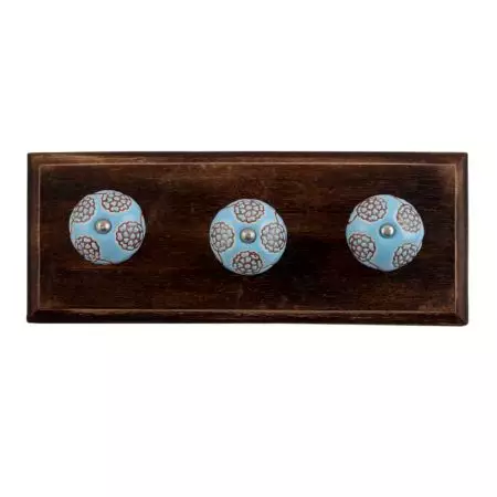 Turquoise Marigold Ceramic Floral Wooden Hooks